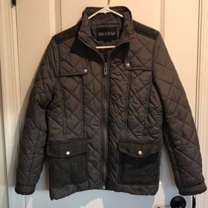 Slate Grey Quilted Coat. Oak & Rush - Size Large